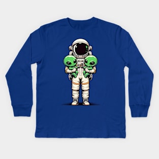 Astronaut carrying alien babies Kids Long Sleeve T-Shirt